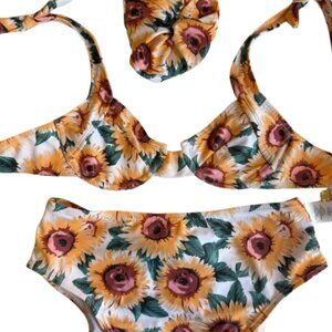 Nasty Gal Sunflower Tie Bikini and Scrunchie Set Size 2 NWT